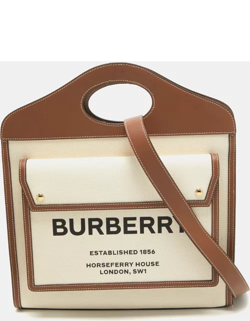 Burberry Dark Brown/Beige Canvas and Leather Medium Pocket Bag
