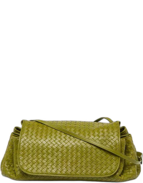 Bottega Veneta Green Intrecciato Leather Drawstring Flap Bag
