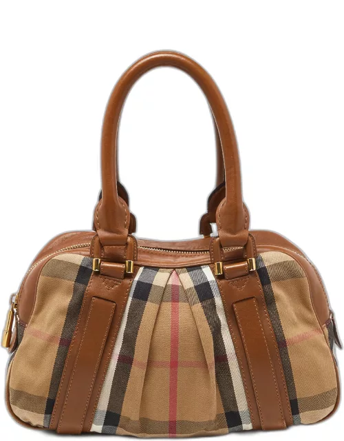 Burberry Brown/Beige House Check Canvas and Leather Ashbury Knight Bag