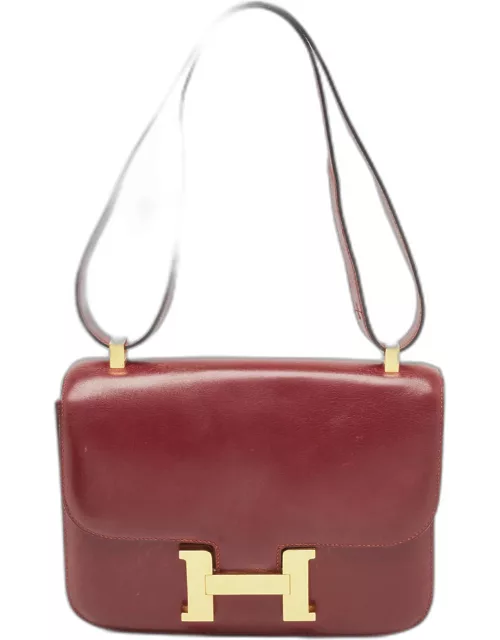 Hermes Rouge H Box Calf Leather Gold Finish Constance 24 Bag