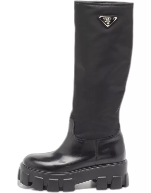 Prada Black Leather and Nylon Monolith Boot