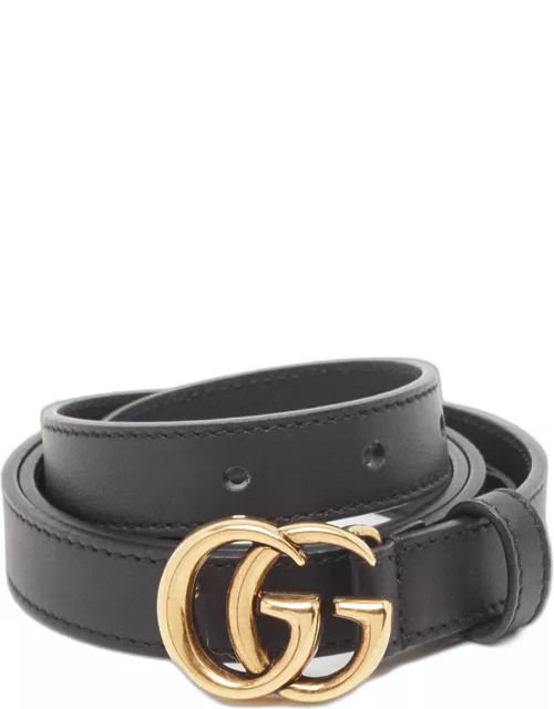 Gucci Black Leather Double G Buckle Slim Belt 85 C