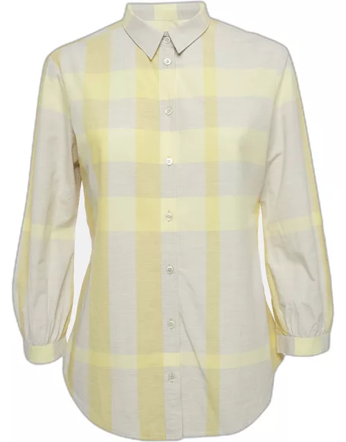 Burberry Brit Yellow Checked Cotton Three-Quarter Sleeve Shirt