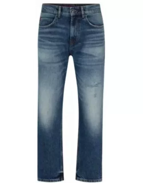 Loose-fit jeans in vintage-washed comfort-stretch denim- Turquoise Men's Jean