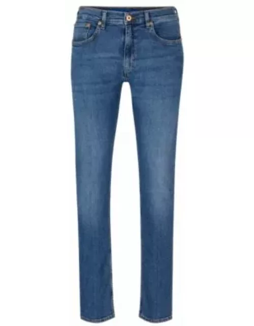 Extra-slim-fit jeans in navy stonewashed stretch denim- Dark Blue Men's Jean
