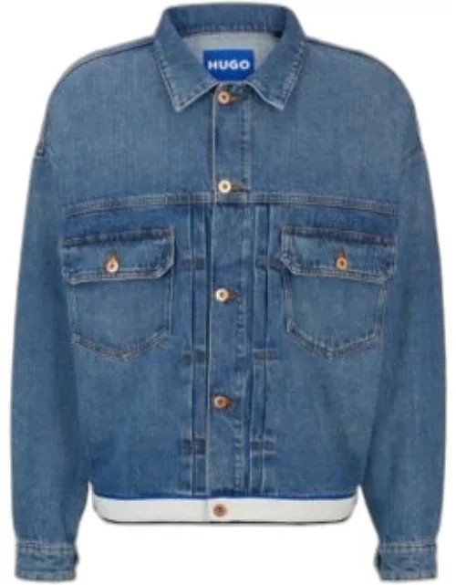 Blue-denim jacket with logo-tape hem- Blue Men's Jacket