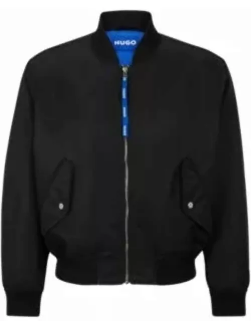 Water-repellent bomber jacket with branded zip puller- Black Women's Casual Jacket