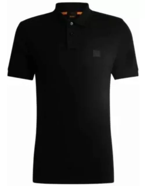 Stretch-cotton slim-fit polo shirt with logo patch- Black Men's Polo Shirt