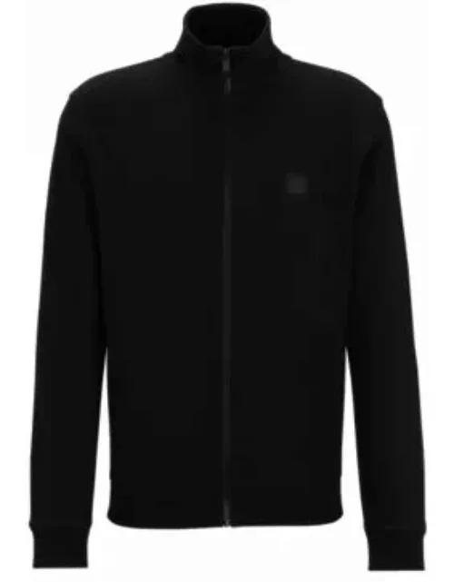 Cotton-terry zip-up jacket with logo patch- Black Men's Jacket