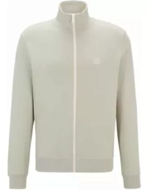 Cotton-terry zip-up jacket with logo patch- Light Beige Men's Jacket