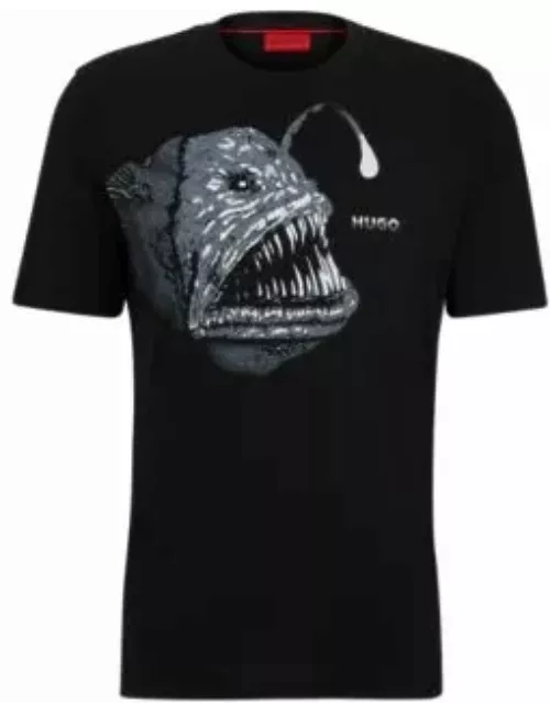 Cotton-jersey regular-fit T-shirt with seasonal artwork- Black Men's T-Shirt