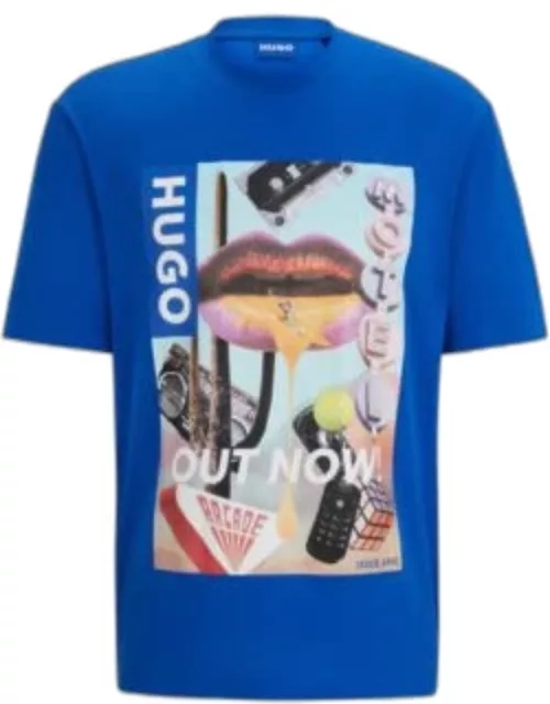 Cotton-jersey regular-fit T-shirt with graphic artwork- Light Blue Men's HUGO BLUE Collection