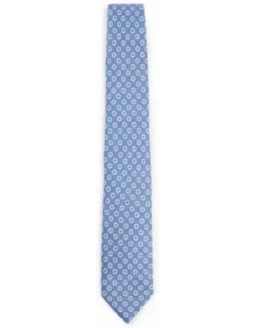 Dot-print tie in linen and cotton- Blue Men's Tie