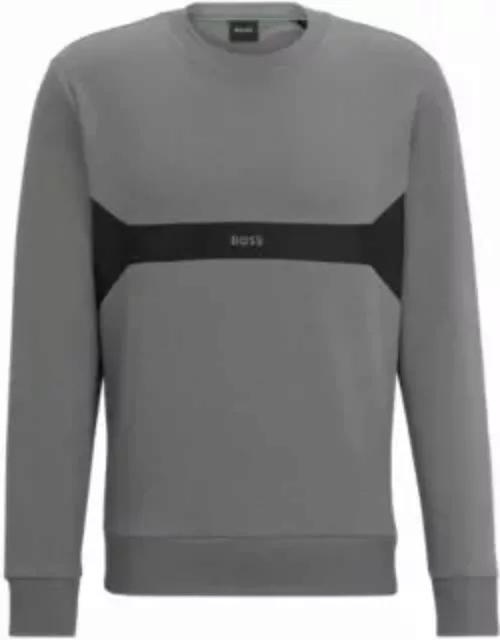 Mixed-material regular-fit sweatshirt with logo print- Grey Men's Tracksuit
