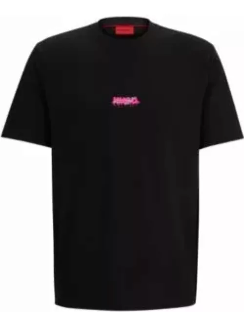 Cotton-jersey relaxed-fit T-shirt with double logo- Black Men's T-Shirt