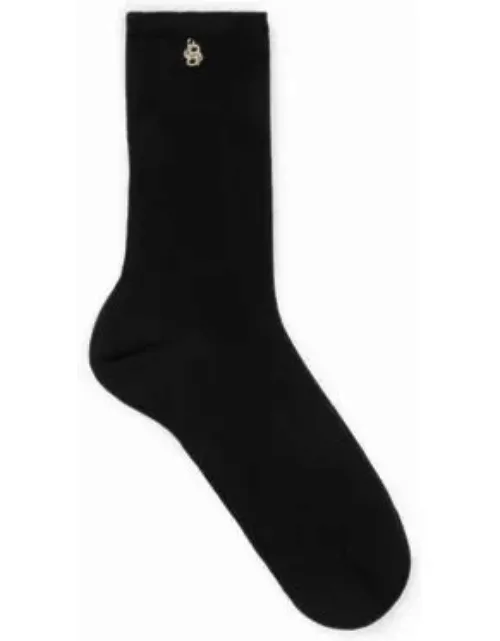 Regular-length socks with metallic double monogram- Black Women's Underwear, Pajamas, and Sock