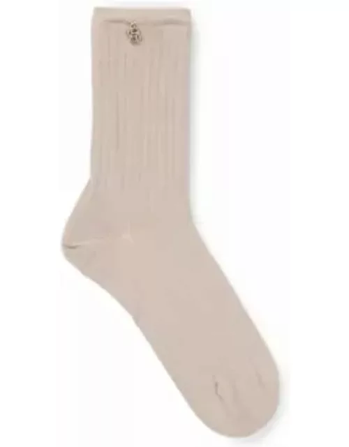 Regular-length socks with metallic double monogram- Light Beige Women's Underwear, Pajamas, and Sock
