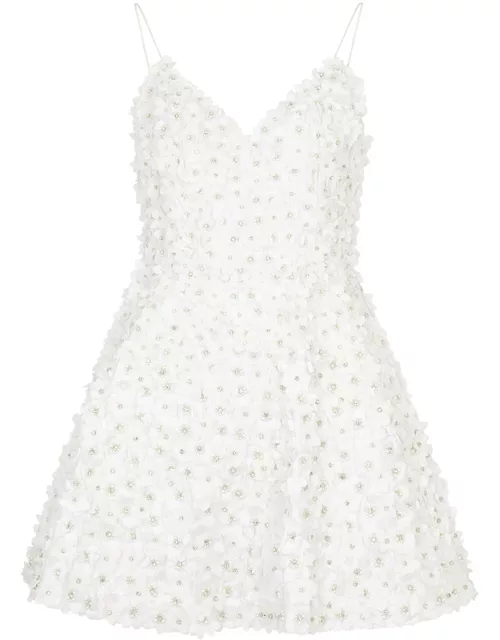 Alice + Olivia Domenica Floral-embellished Satin Mini Dress - Off White - 2 (UK6 / XS)