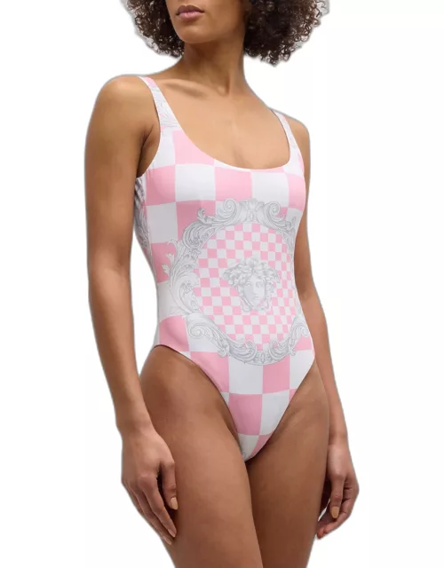 Barocco Damier Printed One-Piece Swimsuit