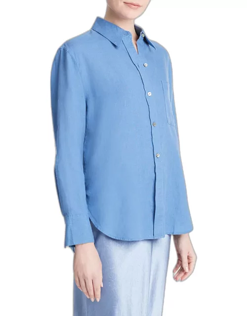 Easy Silk Long-Sleeve Button-Front Shirt