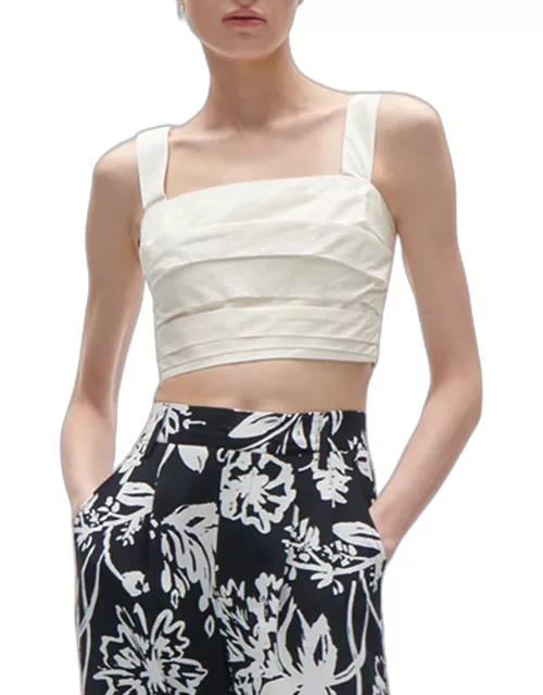 Alta Square-Neck Pleated Sleeveless Crop Top