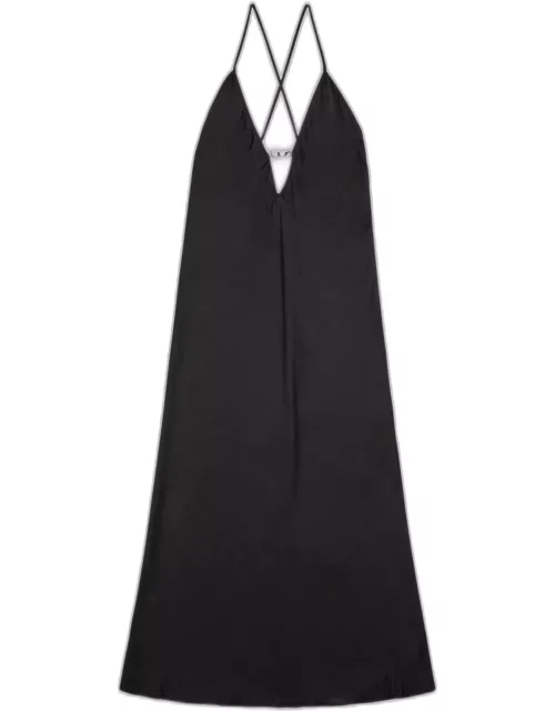 Diesel Ufpt-mayra-d-long Black satin midi dress with Oval D logo - Ufpt Mayra D-Long