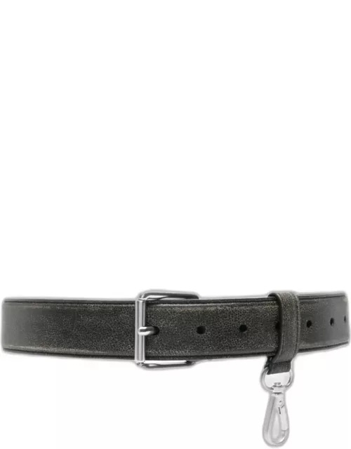 MM6 Maison Margiela Cintura Distressed black leather belt with snap-hook