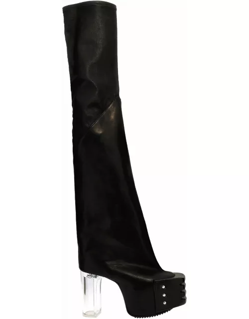 Rick Owens Flared Platforms 45 Boots In Black Leather