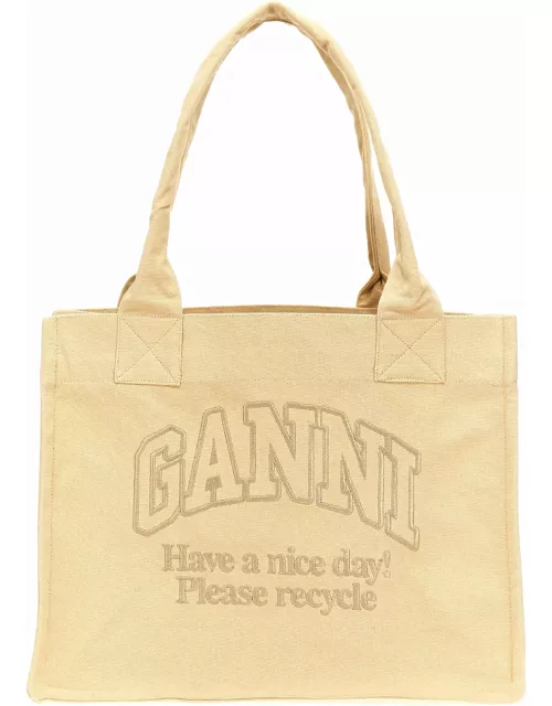 Ganni Logo Embroidery Shopping Bag