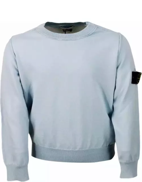 Stone Island Crew-neck, Long-sleeved Cotton Sweater With Raised Stitching