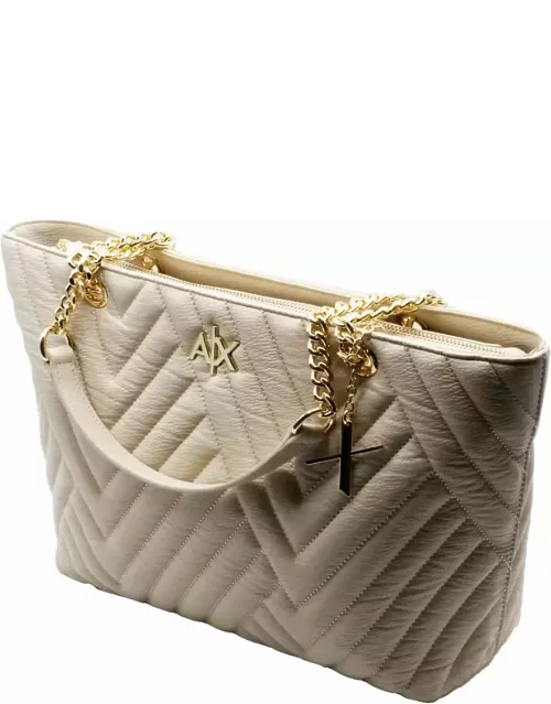 Armani Collezioni Eco-leather Matelassé Shopping Bag With Zip Closure And Chain Handle