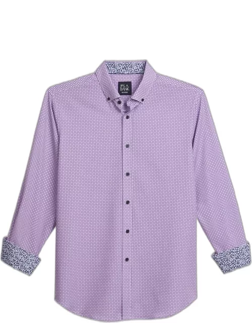 JoS. A. Bank Men's Traveler Performance Tailored Fit 4 Way Stretch Long Sleeve Casual Shirt, Purple/Navy, Mediu