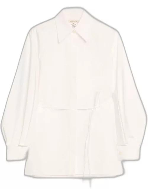 Pleated Tie-Waist Organic Cotton Poplin Shirt