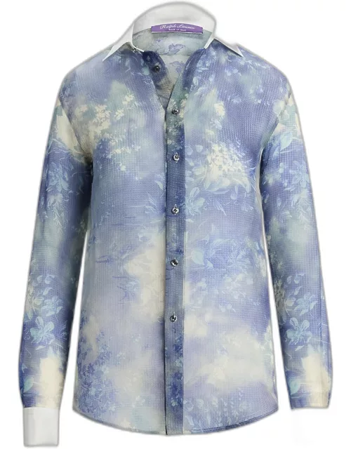Nancie Washed Wildflowers Silk Button-Front Shirt
