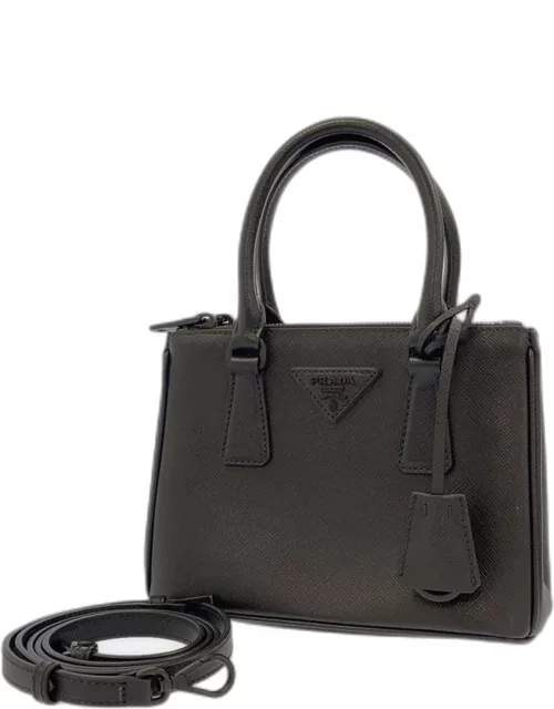 PRADA Black Leather Mini Saffiano Lux Galleria Double Zip Tote