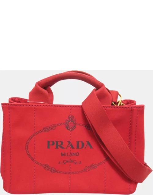 Prada Red Canvas Canapa Logo Tote Bag