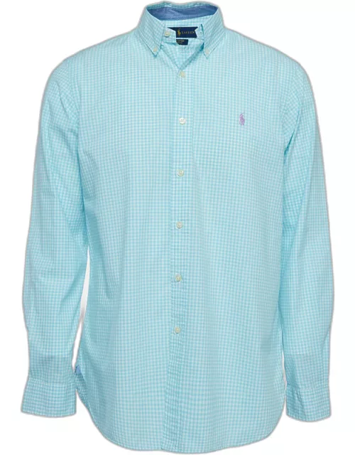 Ralph Lauren Blue Checkered Cotton Button Front Shirt