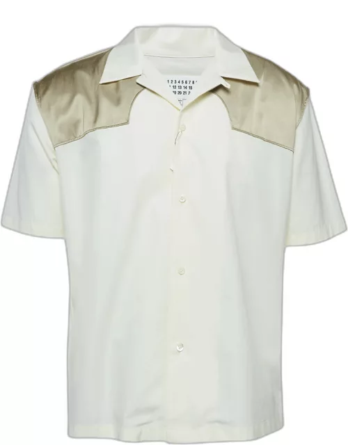 Maison Martin Margiela Beige Satin Trim Yoke Cotton Short Sleeve Shirt