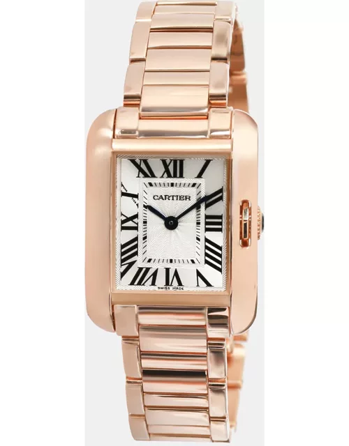 Cartier Silver 18k Rose Gold Tank Anglaise W5310013 Quartz Women's Wristwatch 22 m