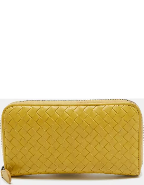 Bottega Veneta Yellow Intrecciato Leather Zip Around Wallet
