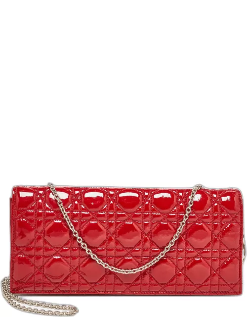 Dior Red Cannage Patent Leather Lady Dior Chain Clutch