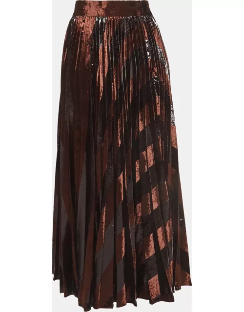 Dolce & Gabbana Brown Pleated Velvet Shimmer Effect Maxi Skirt
