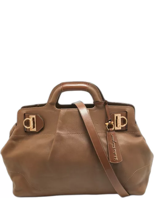 Salvatore Ferragamo Beige Leather Large Wanda Top Handle Bag