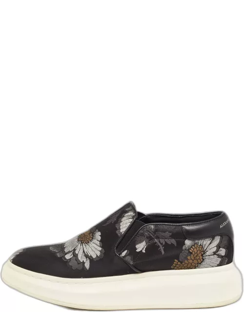 Alexander McQueen Black Floral Brocade Fabric Slip On Sneaker