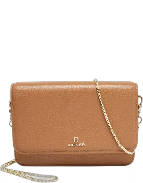 Aigner Brown Leather Chain Flap Bag