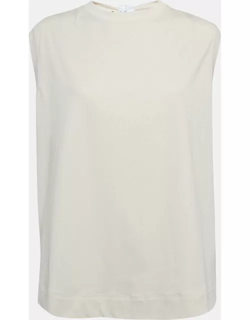 Marni Beige Open Back Tie-Up Cotton Sleeveless T-Shirt