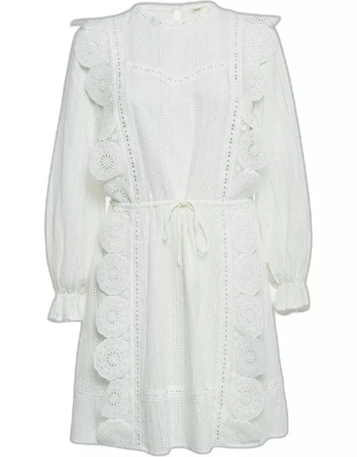 Maje White Ravia Cotton Lace Long Sleeve Mini Dress