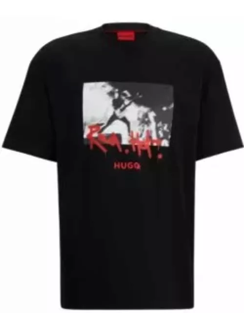 Cotton-jersey T-shirt with spray-paint artwork- Black Men's T-Shirt