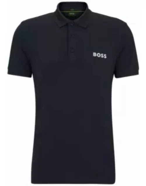 Slim-fit polo shirt with mesh logo- Dark Blue Men's Polo Shirt