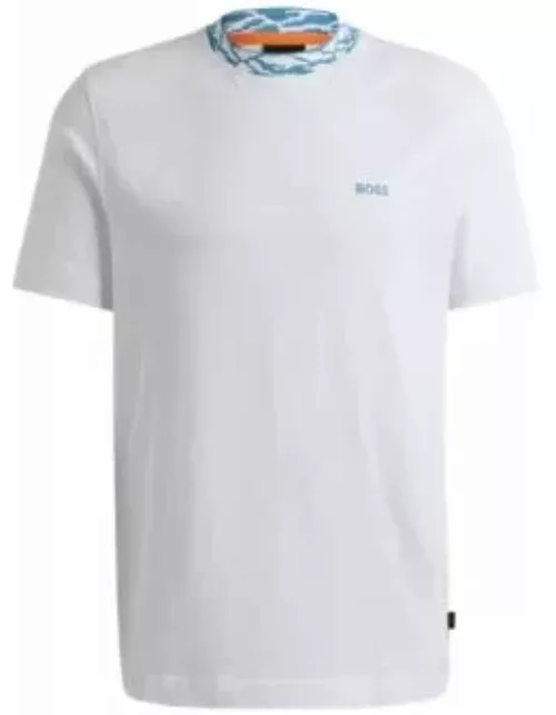 Cotton-jersey regular-fit T-shirt with patterned collar- White Men's T-Shirt